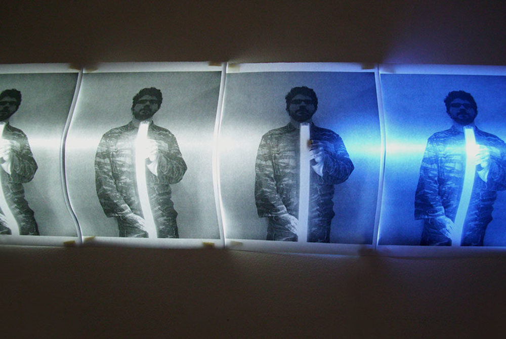 Installation view / Photocopies, neon light