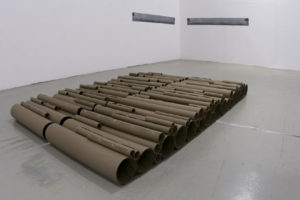 Installation view / Sound, cylindrical cardboards, digital printings