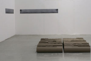 Installation view / Sound, cylindrical cardboards, digital printings